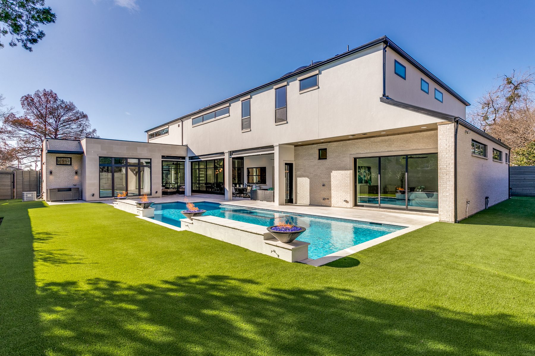 Rear elevation with pool and fire bowls